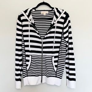 Michael Kors Black & White Striped Zip Up w/ Hood